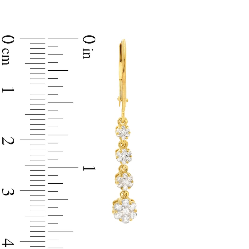 Main Image 3 of 1/2 CT. T.W. Multi-Diamond Graduated Flower Drop Earrings in 10K Gold