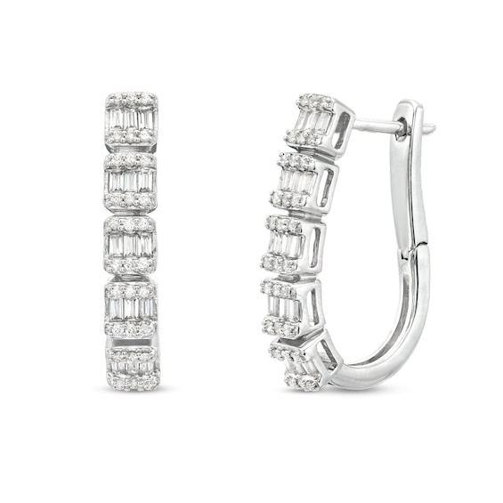 5/8 CT. T.w. Princess-Shaped Multi-Diamond Five Stone Hoop Earrings in 10K White Gold