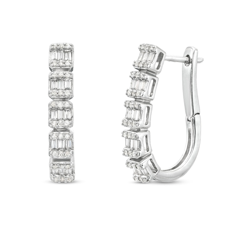 Main Image 1 of 5/8 CT. T.W. Princess-Shaped Multi-Diamond Five Stone Hoop Earrings in 10K White Gold