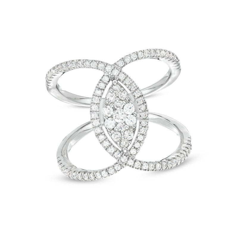 Main Image 1 of 5/8 CT. T.W. Marquise-Shaped Multi-Diamond Open Shank Ring in 10K White Gold