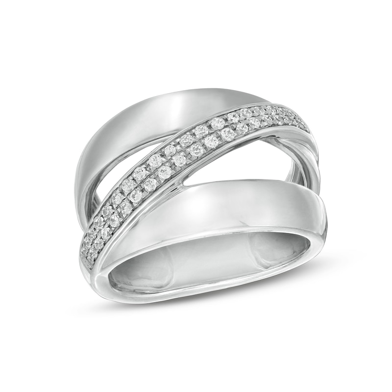 Main Image 1 of 1/4 CT. T.W. Diamond Open Shank Double Row Crossover Ring in Sterling Silver