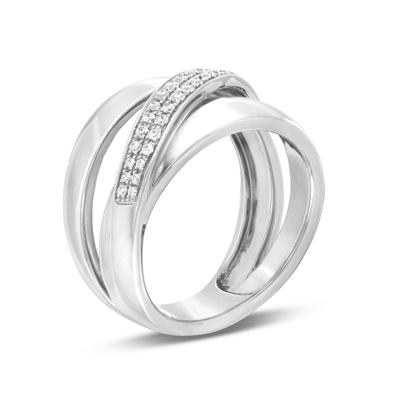 Main Image 3 of 1/4 CT. T.W. Diamond Open Shank Double Row Crossover Ring in Sterling Silver
