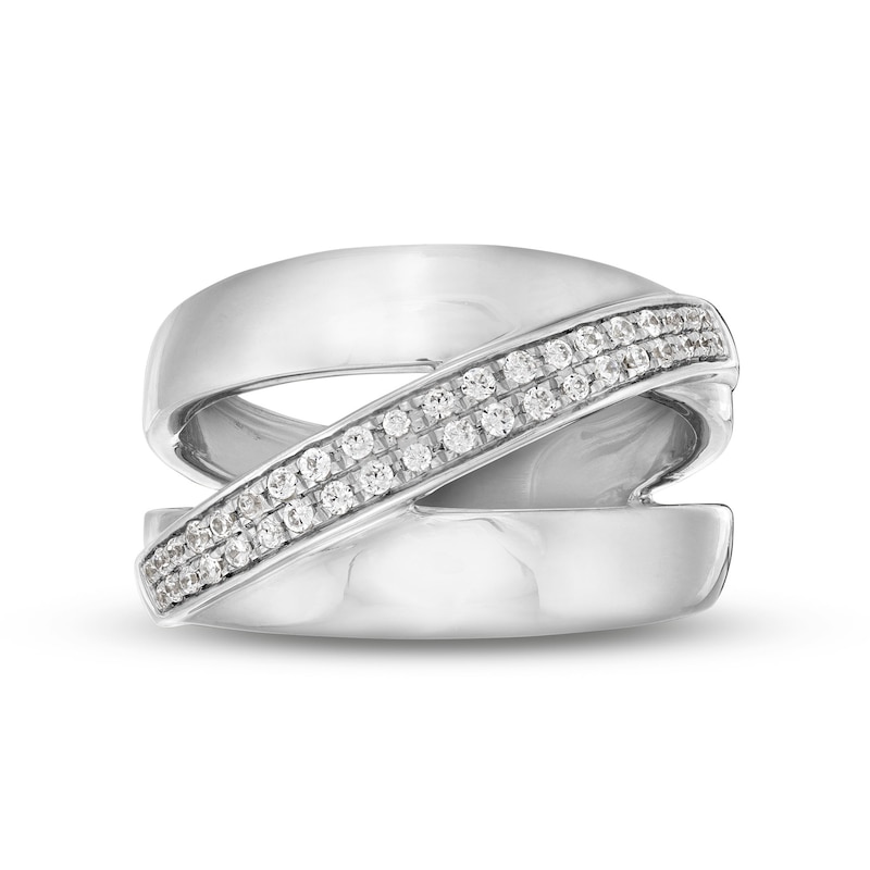 Main Image 4 of 1/4 CT. T.W. Diamond Open Shank Double Row Crossover Ring in Sterling Silver