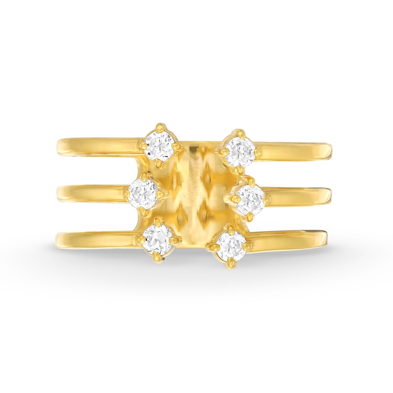 Main Image 4 of 1/4 CT. T.W. Diamond Triple Row Open Shank Ring in 10K Gold