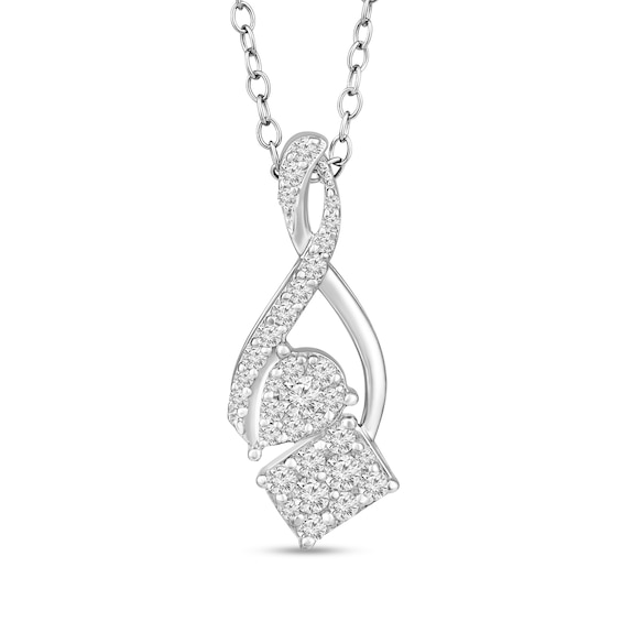 3/8 CT. T.w. Multi-Diamond Rectangle and Pear Infinity Pendant in 10K White Gold