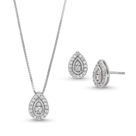 3/8 CT. T.w. Lab-Grown Diamond Drop Pendant and Earrings Set in 10K White Gold