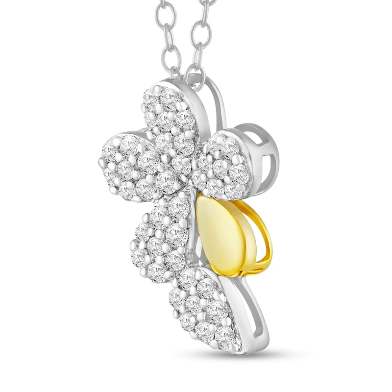 Main Image 5 of 1/3 CT. T.W. Diamond Flower and Petal Pendant in 10K Two-Tone Gold