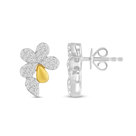 1/3 CT. T.w. Diamond Flower and Petal Stud Earrings in 10K Two-Tone Gold