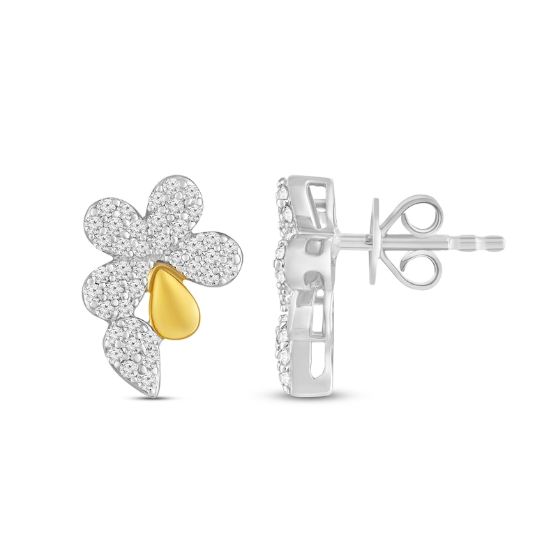 Main Image 1 of 1/3 CT. T.W. Diamond Flower and Petal Stud Earrings in 10K Two-Tone Gold