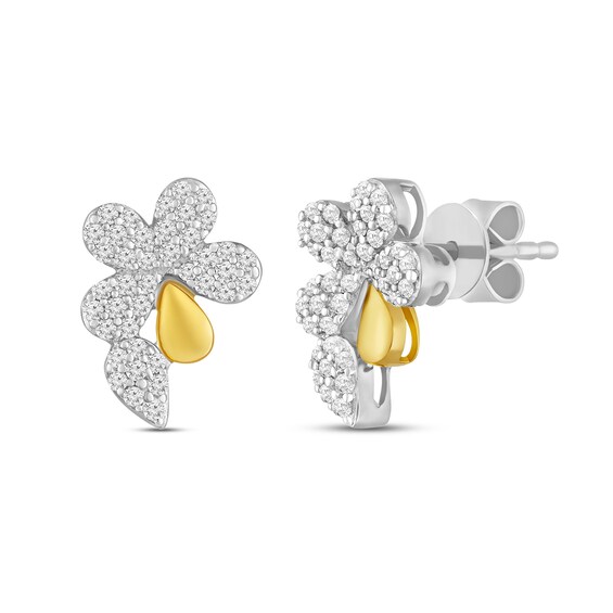 1/3 CT. T.w. Diamond Flower and Petal Stud Earrings in 10K Two-Tone Gold