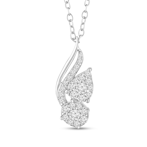 1/4 CT. T.w. Multi-Diamond Oval and Pear Flame Pendant in 10K White Gold
