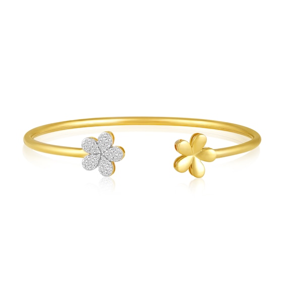 1/3 CT. T.w. Diamond Flower Open Bangle in 10K Gold