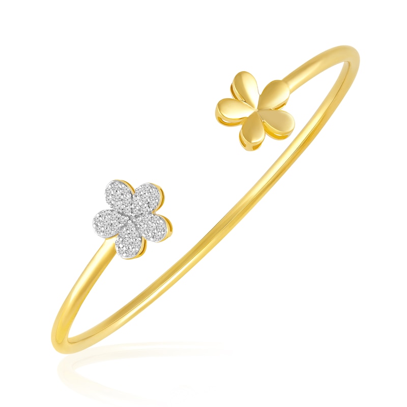 Color Blossom Open Bangle, Yellow Gold, White Gold, Onyx And Diamonds -  Jewelry - Categories