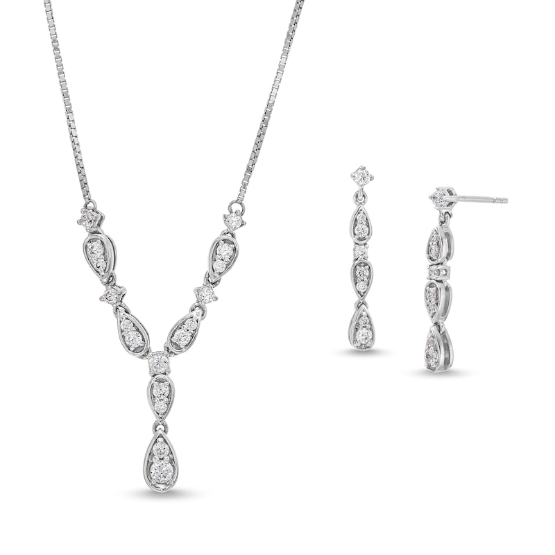 1/3 CT. T.W. Lab-Created Diamond Round Pendant and Earrings Set in 10K White Gold