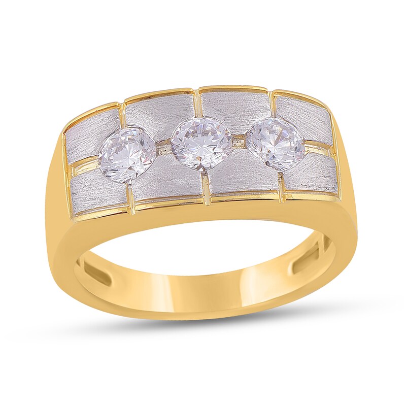 Main Image 1 of 1 CT. T.W. Diamond Three Stone Satin Grid Ring in 10K Two-Tone Gold