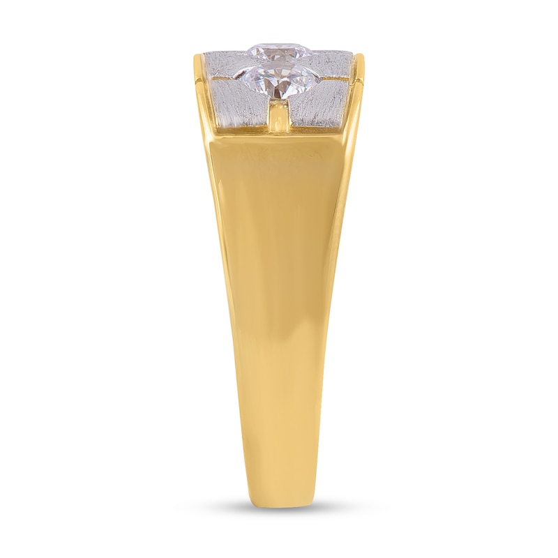 Main Image 3 of 1 CT. T.W. Diamond Three Stone Satin Grid Ring in 10K Two-Tone Gold