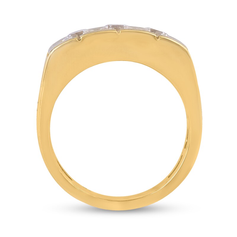 Main Image 4 of 1 CT. T.W. Diamond Three Stone Satin Grid Ring in 10K Two-Tone Gold