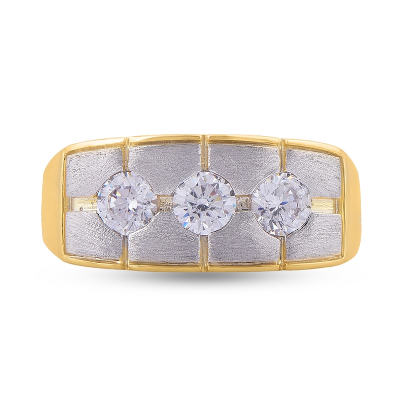 Main Image 5 of 1 CT. T.W. Diamond Three Stone Satin Grid Ring in 10K Two-Tone Gold