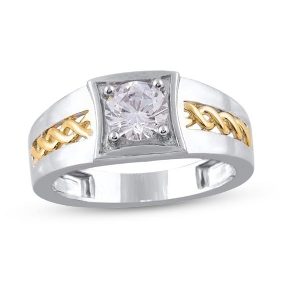 1 CT. T.w. Diamond Solitaire Braid Signet-Style Ring in 10K Two-Tone Gold