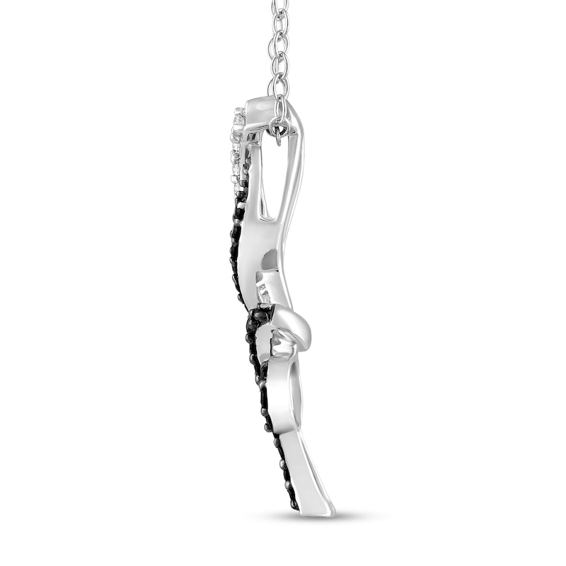 Main Image 3 of 1/3 CT. T.W. Black and White Diamond Ribbon Wrap Pendant in 10K White Gold