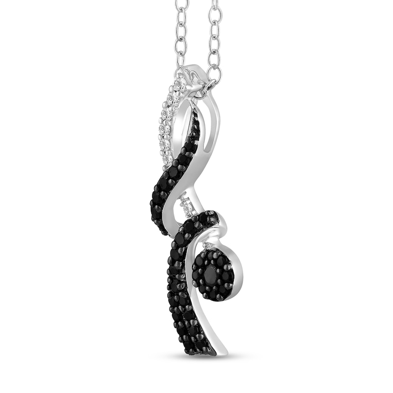 Main Image 5 of 1/3 CT. T.W. Black and White Diamond Ribbon Wrap Pendant in 10K White Gold