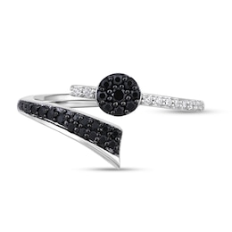 1/3 CT. T.W. Black and White Diamond Bypass Open Ring in 10K White Gold