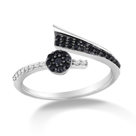 1/3 CT. T.w. Black and White Diamond Bypass Open Ring in 10K White Gold
