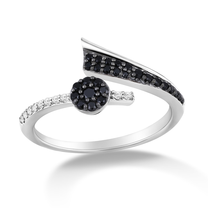 Main Image 4 of 1/3 CT. T.W. Black and White Diamond Bypass Open Ring in 10K White Gold