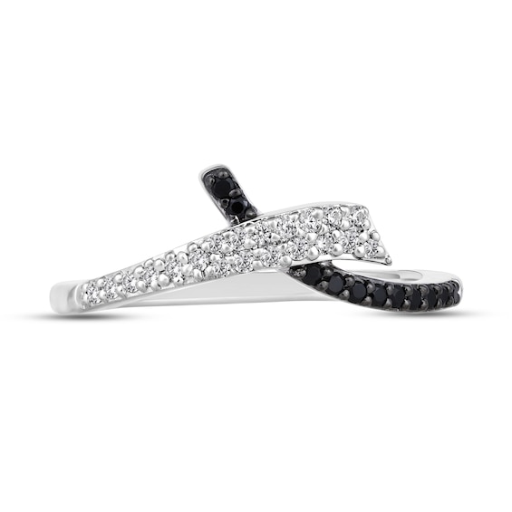 1/4 CT. T.w. Black and White Diamond Ribbon Overlap Ring in 10K White Gold