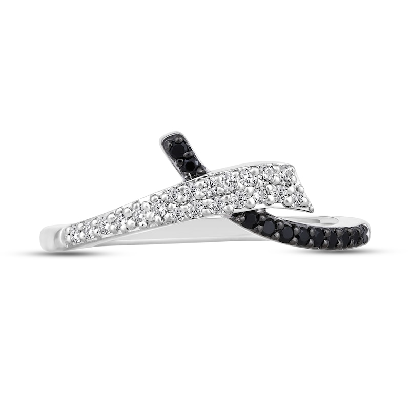 Main Image 1 of 1/4 CT. T.W. Black and White Diamond Ribbon Overlap Ring in 10K White Gold