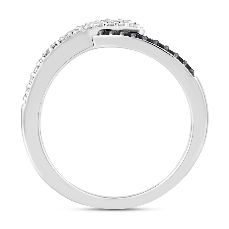 Main Image 2 of 1/4 CT. T.W. Black and White Diamond Ribbon Overlap Ring in 10K White Gold