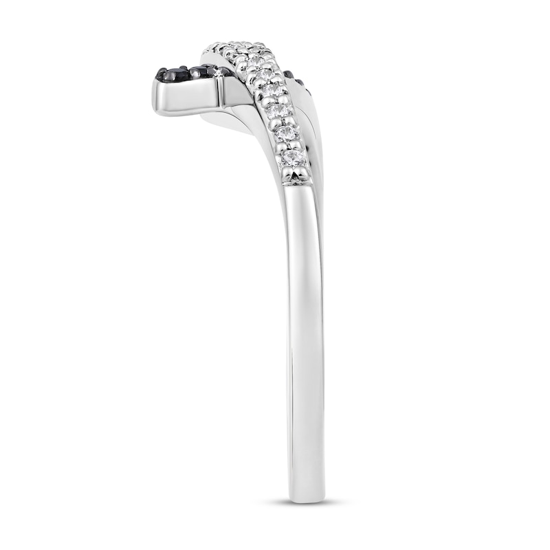 Main Image 3 of 1/4 CT. T.W. Black and White Diamond Ribbon Overlap Ring in 10K White Gold