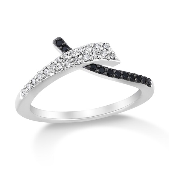 1/4 CT. T.w. Black and White Diamond Ribbon Overlap Ring in 10K White Gold