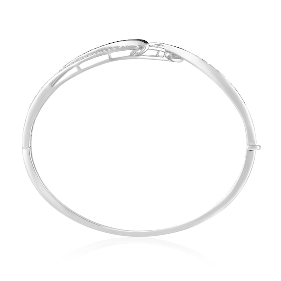 3/4 CT. T.w. Black and White Diamond Ribbon Wrap Bangle in 10K White Gold