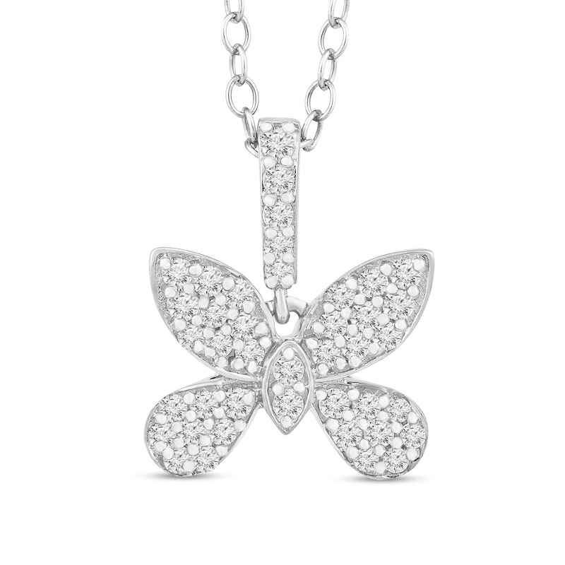 Main Image 1 of 1/4 CT. T.W. Diamond Butterfly Drop Pendant in 10K White Gold