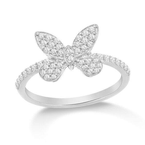1/3 CT. T.w. Diamond Butterfly Ring in 10K White Gold
