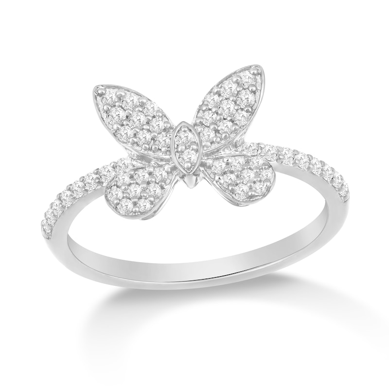 Main Image 4 of 1/3 CT. T.W. Diamond Butterfly Ring in 10K White Gold