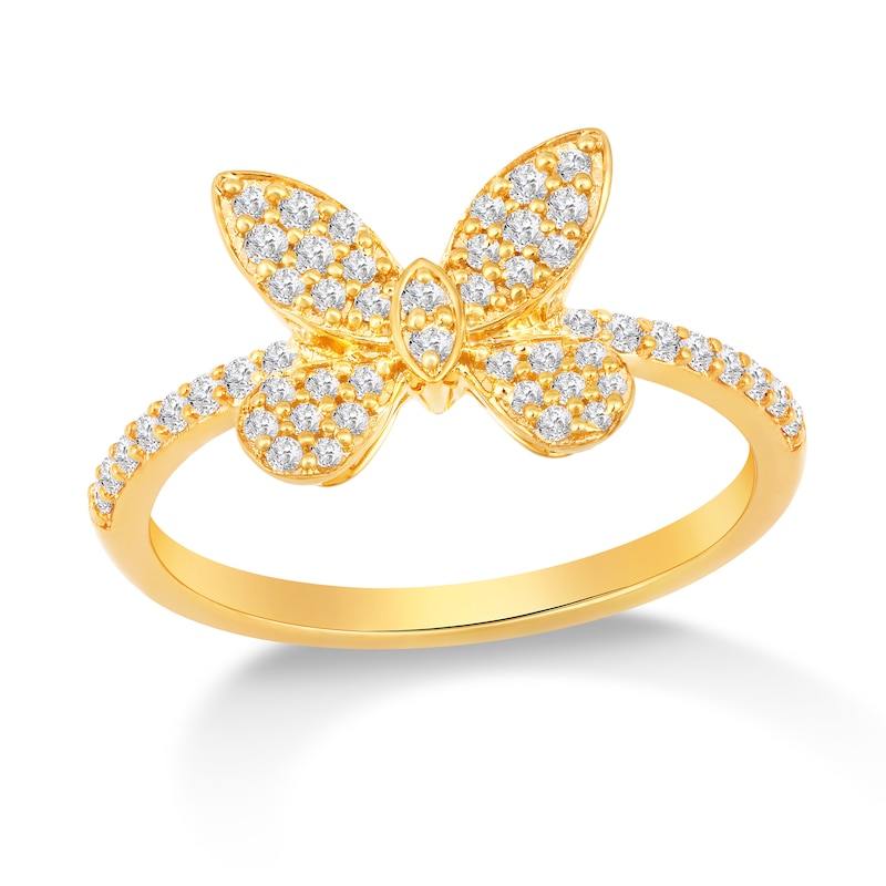 Main Image 4 of 1/3 CT. T.W. Diamond Butterfly Ring in 10K Gold