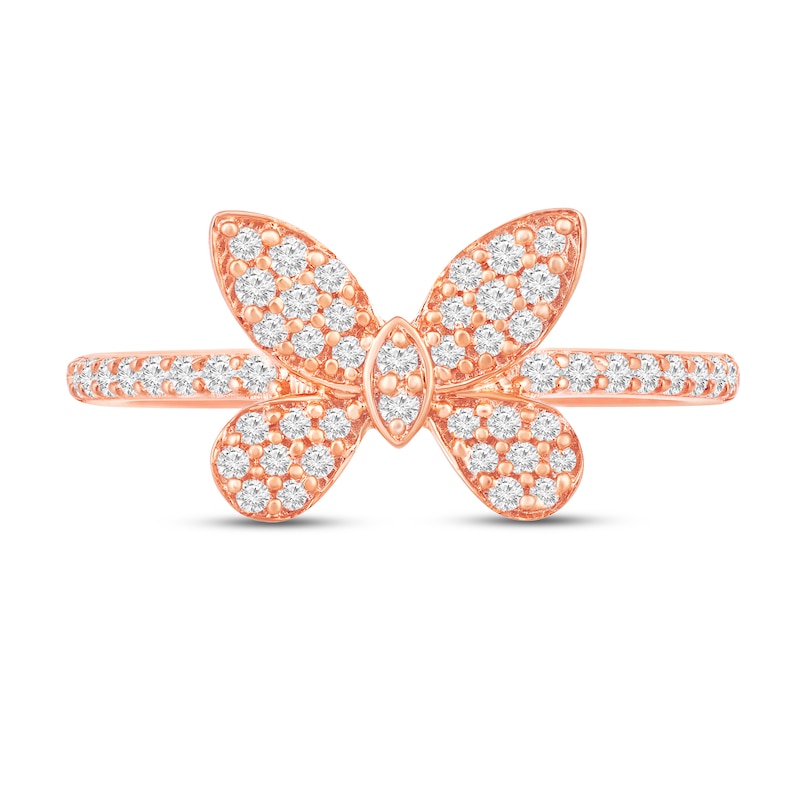 Main Image 1 of 1/3 CT. T.W. Diamond Butterfly Ring in 10K Rose Gold