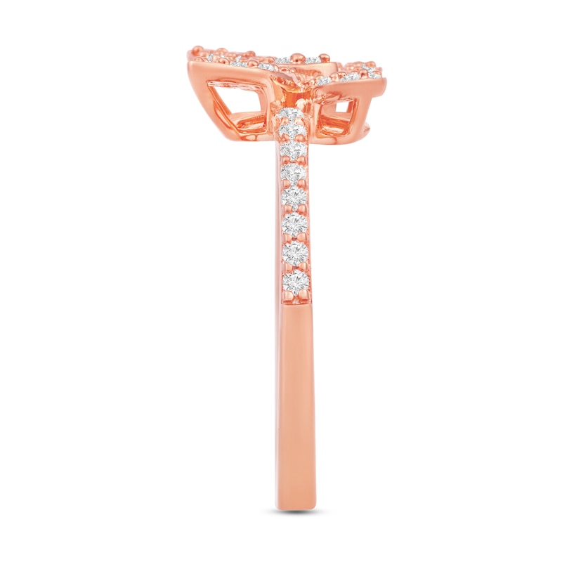 Main Image 3 of 1/3 CT. T.W. Diamond Butterfly Ring in 10K Rose Gold