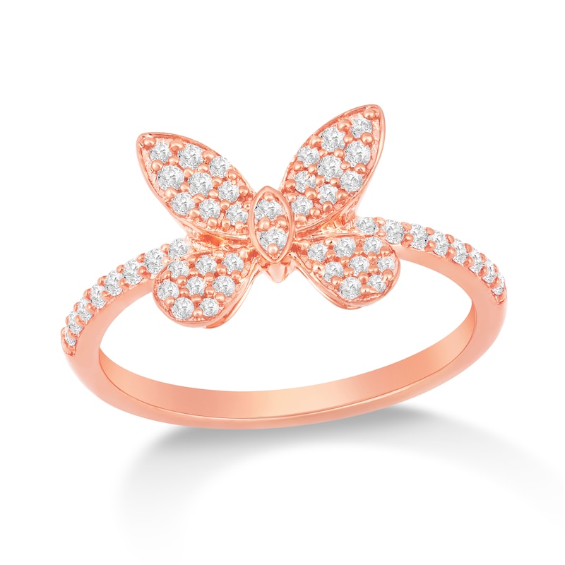 Main Image 4 of 1/3 CT. T.W. Diamond Butterfly Ring in 10K Rose Gold