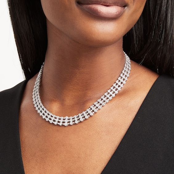 5 CT. T.w. Lab-Grown Diamond Triple-Row Flower Line Necklace in 10K White Gold