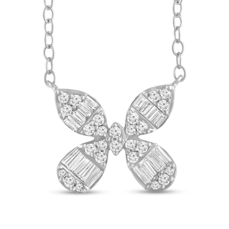 Main Image 1 of 3/8 CT. T.W. Multi-Diamond Butterfly Necklace in 10K White Gold
