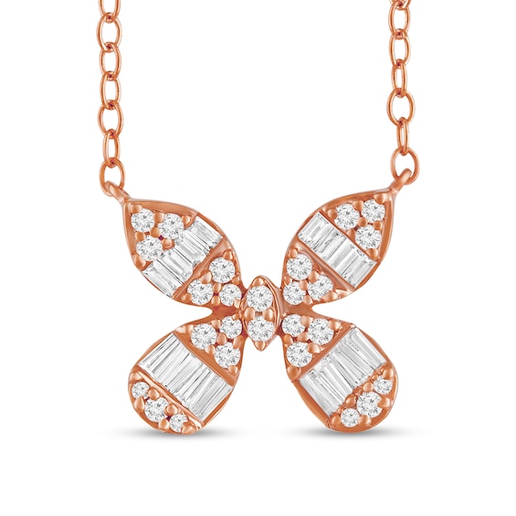 3/8 CT. T.w. Multi-Diamond Butterfly Necklace in 10K Rose Gold