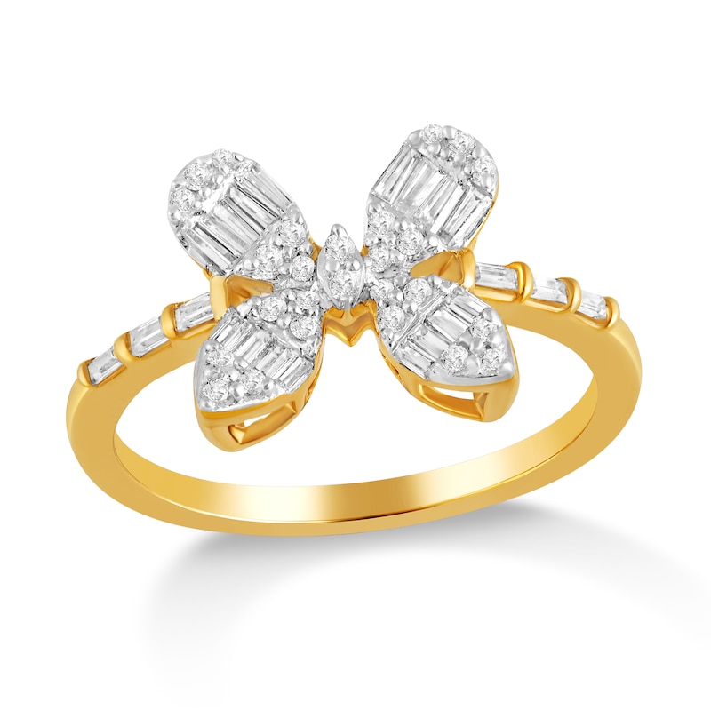 Main Image 4 of 1/2 CT. T.W. Multi-Diamond Butterfly Ring in 10K Gold
