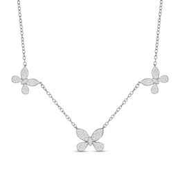 1/2 CT. T.W. Diamond Butterfly Trio Station Necklace in 10K White Gold