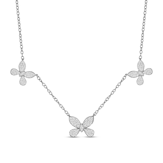 1/2 CT. T.w. Diamond Butterfly Trio Station Necklace in 10K White Gold