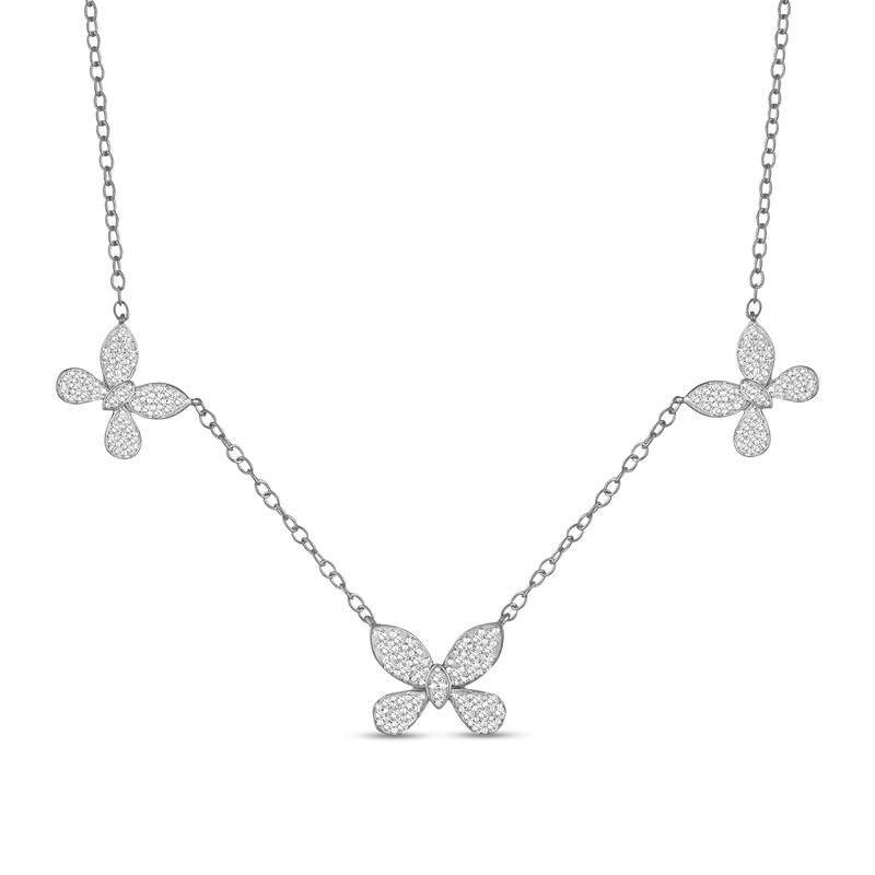 Main Image 1 of 1/2 CT. T.W. Diamond Butterfly Trio Station Necklace in 10K White Gold