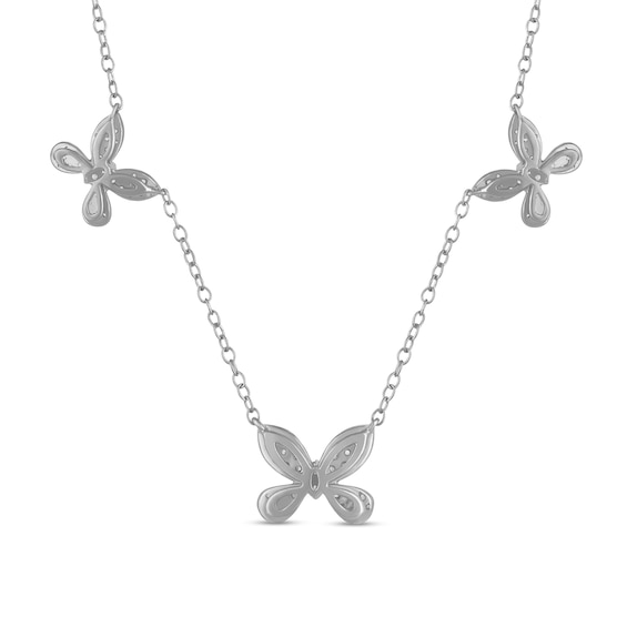 1/2 CT. T.w. Diamond Butterfly Trio Station Necklace in 10K White Gold