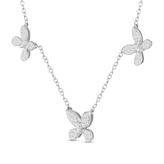 1/2 CT. T.w. Diamond Butterfly Trio Station Necklace in 10K White Gold